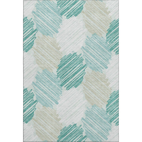 8' X 10' Teal Ivory And Gray Geometric Washable Area Rug With UV Protection