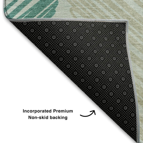 8' X 10' Teal Ivory And Gray Geometric Washable Area Rug With UV Protection