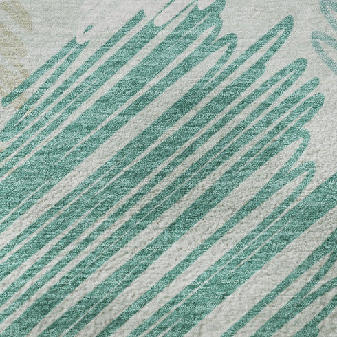 8' X 10' Teal Ivory And Gray Geometric Washable Area Rug With UV Protection