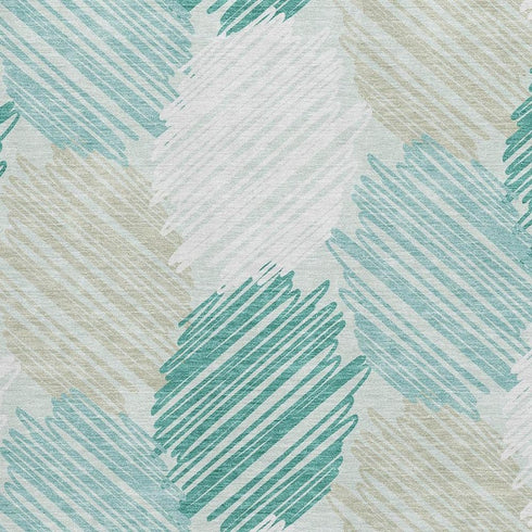 8' X 10' Teal Ivory And Gray Geometric Washable Area Rug With UV Protection