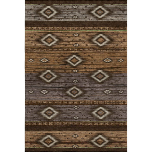 5' X 8' Chocolate And Gray Tribal Washable Area Rug With UV Protection