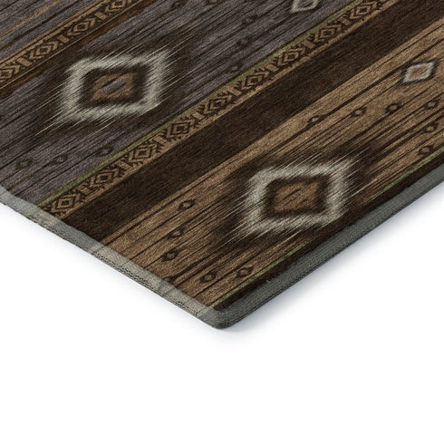 5' X 8' Chocolate And Gray Tribal Washable Area Rug With UV Protection