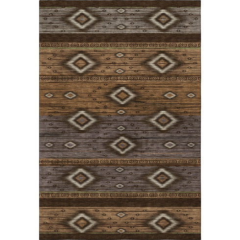 5' X 8' Chocolate And Gray Tribal Washable Area Rug With UV Protection