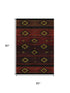 5' X 8' Red Black And Gold Tribal Washable Area Rug With UV Protection