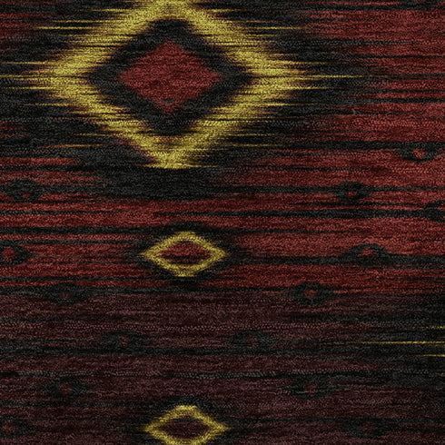 5' X 8' Red Black And Gold Tribal Washable Area Rug With UV Protection