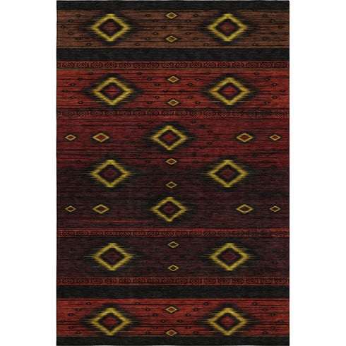 8' X 10' Red Black And Gold Tribal Washable Area Rug With UV Protection