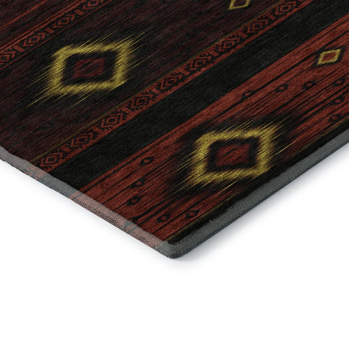 8' X 10' Red Black And Gold Tribal Washable Area Rug With UV Protection