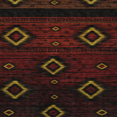 8' X 10' Red Black And Gold Tribal Washable Area Rug With UV Protection