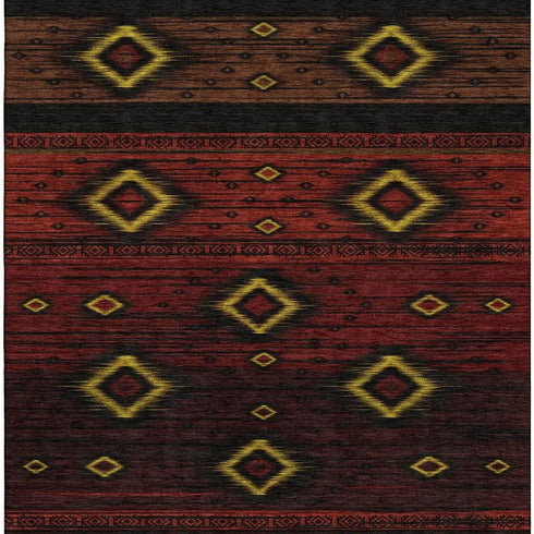 8' X 10' Red Black And Gold Tribal Washable Area Rug With UV Protection