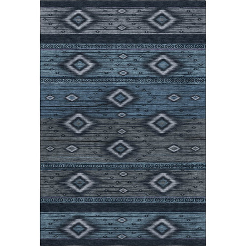 8' X 10' Teal And Gray Tribal Washable Area Rug With UV Protection