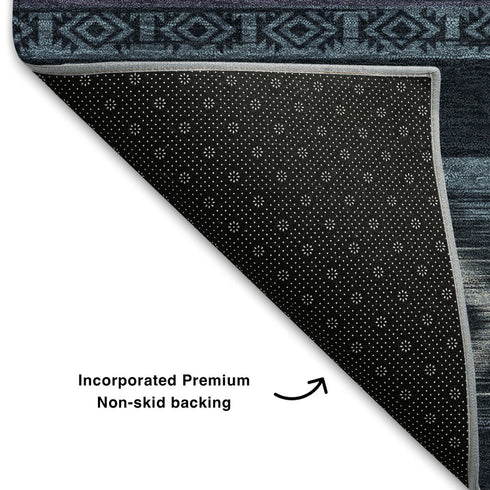 8' X 10' Teal And Gray Tribal Washable Area Rug With UV Protection