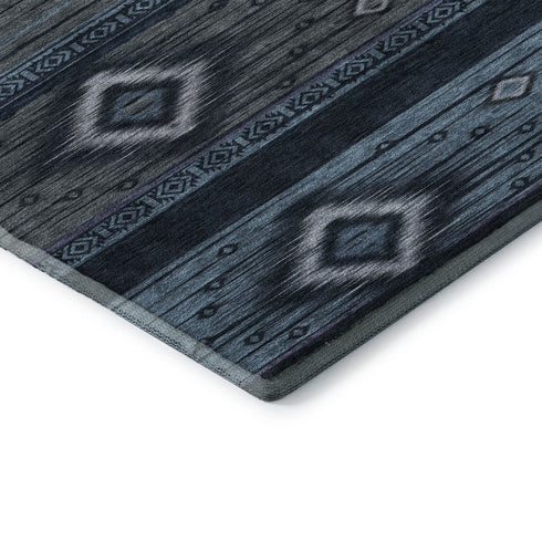 8' X 10' Teal And Gray Tribal Washable Area Rug With UV Protection