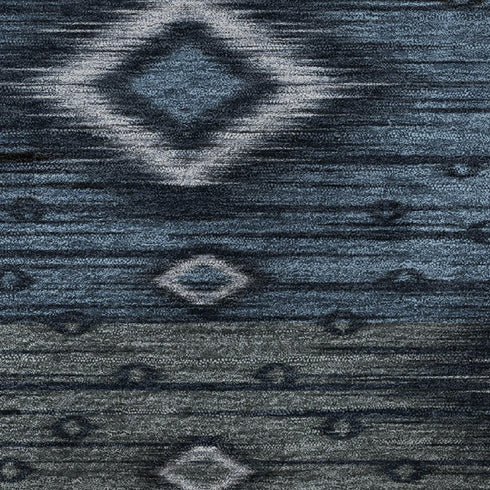 8' X 10' Teal And Gray Tribal Washable Area Rug With UV Protection