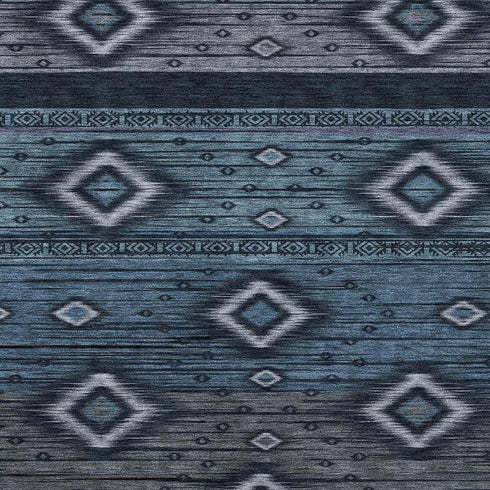 8' X 10' Teal And Gray Tribal Washable Area Rug With UV Protection