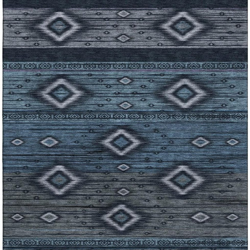 8' X 10' Teal And Gray Tribal Washable Area Rug With UV Protection