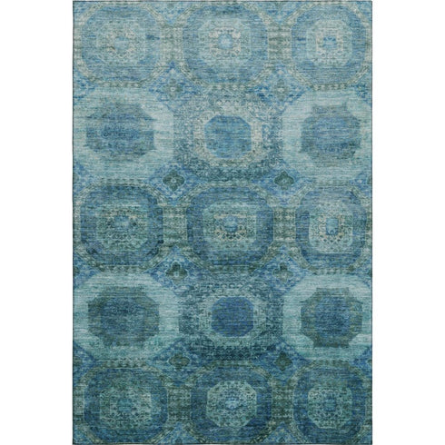 5' X 8' Blue And Sky Blue Abstract Geometric Washable Area Rug With UV Protection