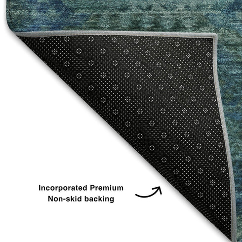 5' X 8' Blue And Sky Blue Abstract Geometric Washable Area Rug With UV Protection