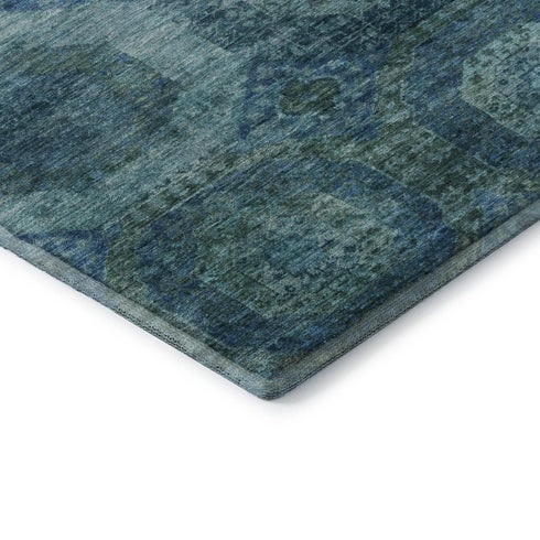 5' X 8' Blue And Sky Blue Abstract Geometric Washable Area Rug With UV Protection