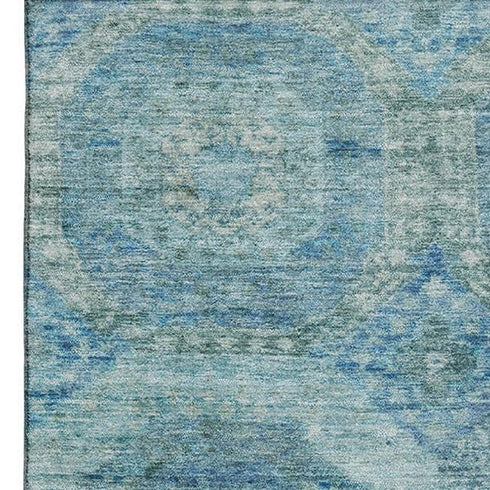 5' X 8' Blue And Sky Blue Abstract Geometric Washable Area Rug With UV Protection