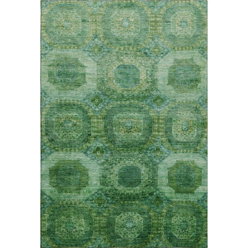 5' X 8' Emerald And Green Abstract Geometric Washable Area Rug With UV Protection