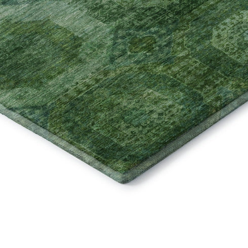 5' X 8' Emerald And Green Abstract Geometric Washable Area Rug With UV Protection