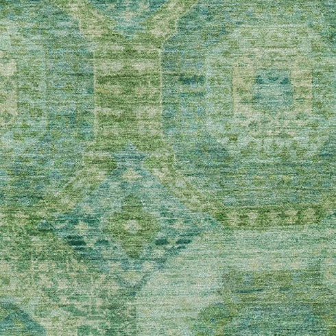 5' X 8' Emerald And Green Abstract Geometric Washable Area Rug With UV Protection