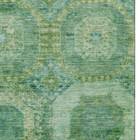 5' X 8' Emerald And Green Abstract Geometric Washable Area Rug With UV Protection