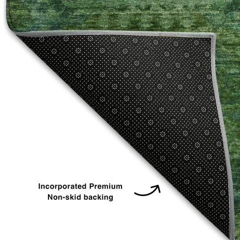 8' Emerald And Green Abstract Geometric Washable Round Rug With UV Protection