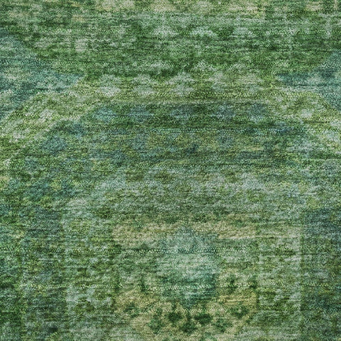 8' Emerald And Green Abstract Geometric Washable Round Rug With UV Protection
