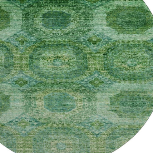 8' Emerald And Green Abstract Geometric Washable Round Rug With UV Protection