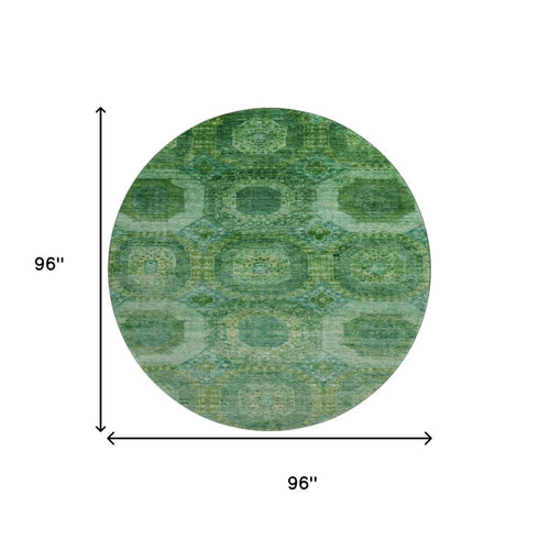8' Emerald And Green Abstract Geometric Washable Round Rug With UV Protection