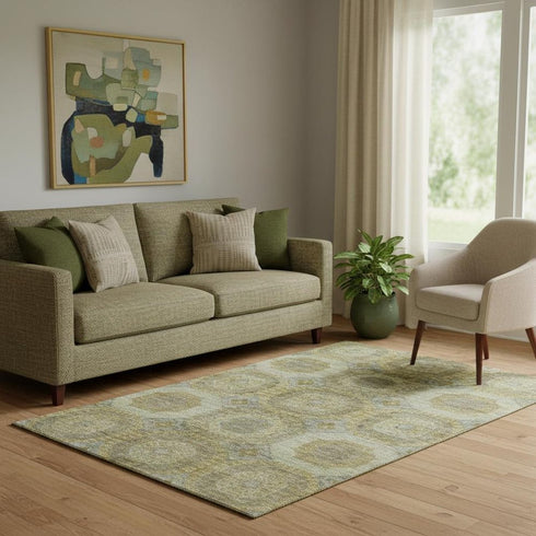 5' X 8' Gold Beige And Brown Abstract Geometric Washable Area Rug With UV Protection