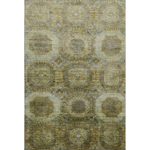 5' X 8' Gold Beige And Brown Abstract Geometric Washable Area Rug With UV Protection