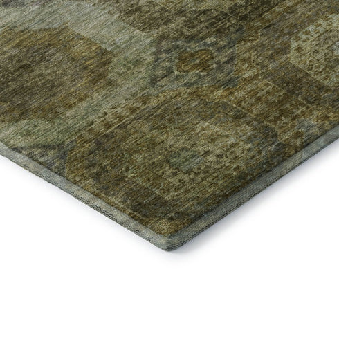 5' X 8' Gold Beige And Brown Abstract Geometric Washable Area Rug With UV Protection