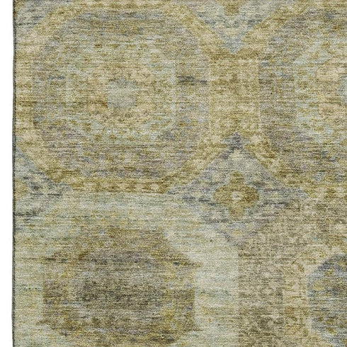 5' X 8' Gold Beige And Brown Abstract Geometric Washable Area Rug With UV Protection