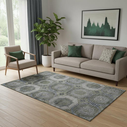 5' X 8' Coffee And Gray Abstract Geometric Washable Area Rug With UV Protection