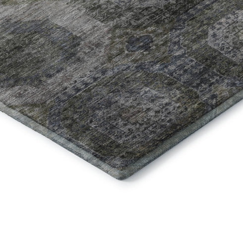 5' X 8' Coffee And Gray Abstract Geometric Washable Area Rug With UV Protection