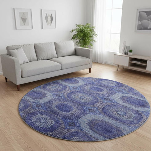 8' Purple And Lavender Abstract Geometric Washable Round Rug With UV Protection