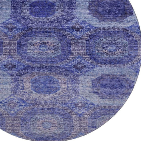 8' Purple And Lavender Abstract Geometric Washable Round Rug With UV Protection