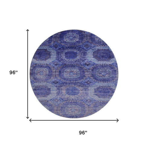 8' Purple And Lavender Abstract Geometric Washable Round Rug With UV Protection
