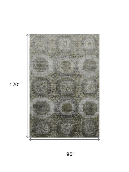 8' X 10' Pewter Gray And Beige Abstract Geometric Washable Area Rug With UV Protection