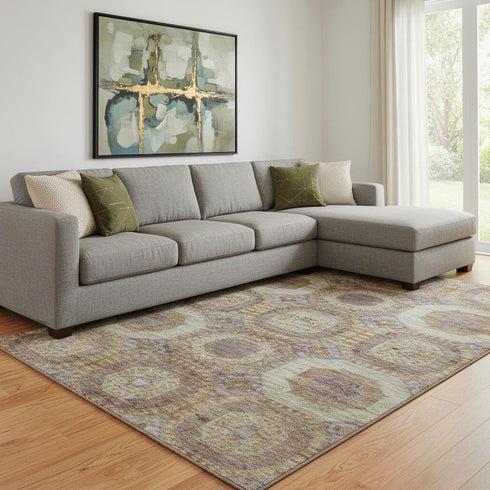 8' X 10' Rust Brown And Beige Abstract Geometric Washable Area Rug With UV Protection