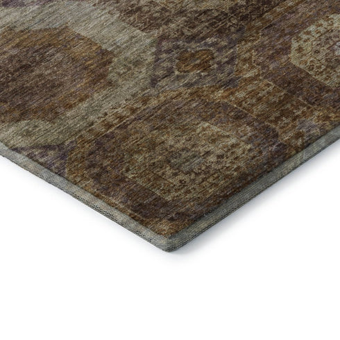 8' X 10' Rust Brown And Beige Abstract Geometric Washable Area Rug With UV Protection