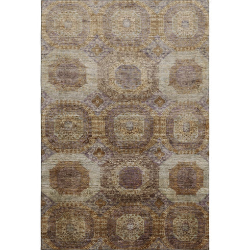 9' X 12' Rust Brown And Beige Abstract Geometric Washable Area Rug With UV Protection