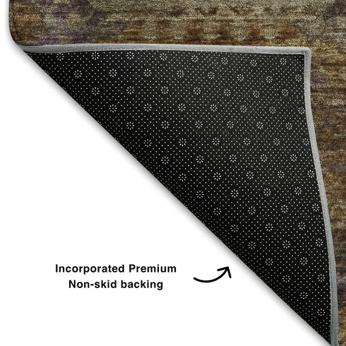 9' X 12' Rust Brown And Beige Abstract Geometric Washable Area Rug With UV Protection