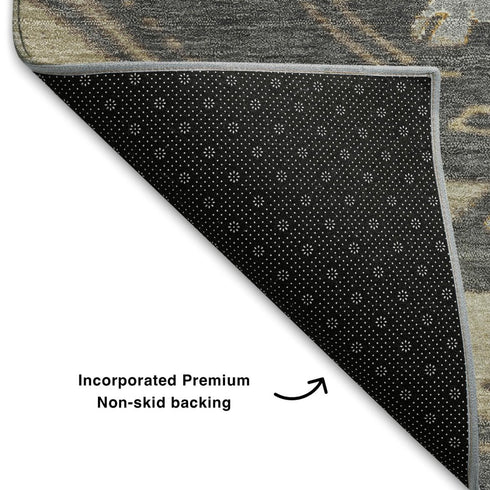 5' X 8' Beige Charcoal And Gray Tribal Washable Area Rug With UV Protection