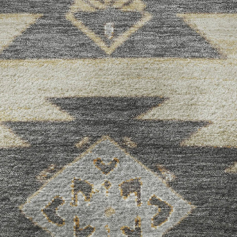 5' X 8' Beige Charcoal And Gray Tribal Washable Area Rug With UV Protection