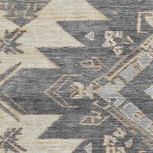 5' X 8' Beige Charcoal And Gray Tribal Washable Area Rug With UV Protection