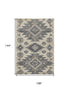 9' X 12' Beige Charcoal And Gray Tribal Washable Area Rug With UV Protection