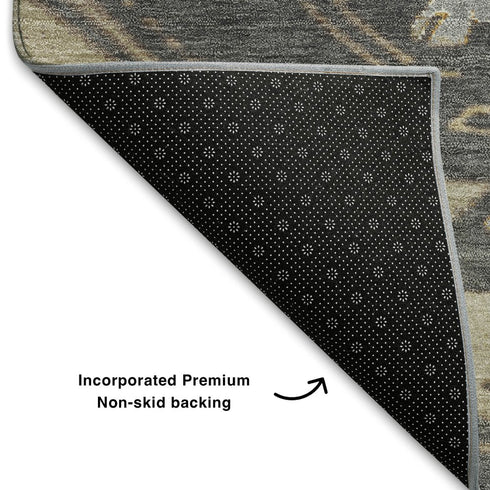 9' X 12' Beige Charcoal And Gray Tribal Washable Area Rug With UV Protection